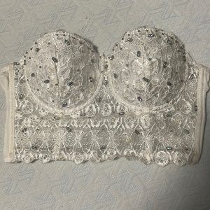 Beautiful white jeweled strapless top